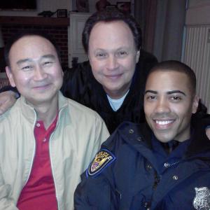 Billy Crystal Geddy Watanabi and Brad James on the set of 20th Cetury Foxs Parental Guidance