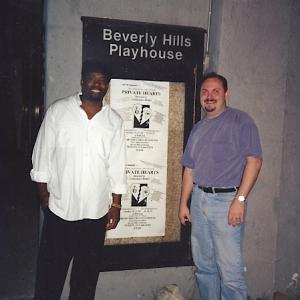 1999 Beverly Hills CA Charles Emmett with technical director Marcelo Lopes at the Beverly Hills Playhouse for the play production of PRIVATE HEARTS