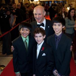 Myles Erlick on the red carpet with David Mirvish JP Viernes and Marcus Pei  Billy Elliot The Musical opening night Toronto