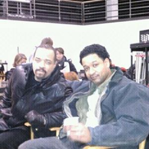 Alan R. Rodriguez and Ice-T on set of Law and Order SVU.