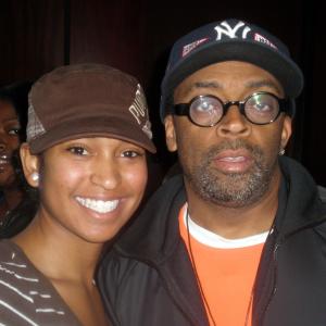 Hope Harris and veteran filmmaker and AUC Alumnus Director Spike Lee on Spelman College campus during 2010 documentry shoot