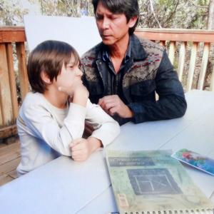 Gage and Lou Diamond Phillips on the set of Longmire