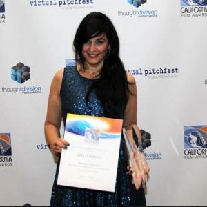 Lead actress Ivone Reyes with the Gold award received for Best Short at The California Film Awards