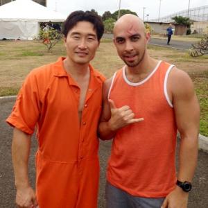with Daniel Dae Kim on the set of Hawaii Five0