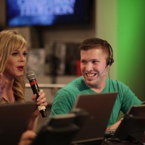 Marco and Shaw TV personality Bianca Solterbeck having a laugh while taking pledges at the 2015 Timmys Christmas Telethon