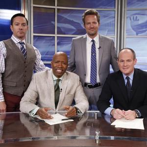 Still of Matthew Perry, Rich Eisen, Thomas Lennon and Kenny Smith in The Odd Couple (2015)