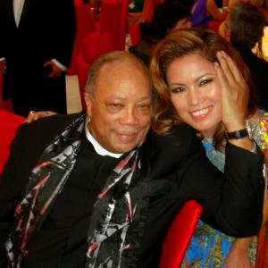Recording artist Zarah and Quincy Jones at the 21st Annual EJAF Oscar Viewing Party.