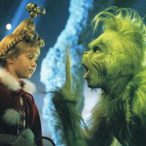 Still of Jim Carrey and Taylor Momsen in How the Grinch Stole Christmas 2000