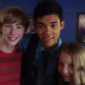 Roshon Fegan stops for a photo with Joey and Elise Luthman during the shooting of the Disney pilot DC Tweens