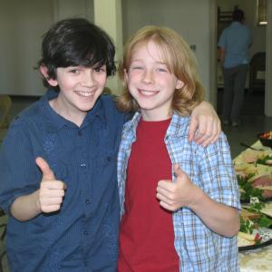 Zach Mills and Joey Luthman on the set of Eleventh Hour CBS