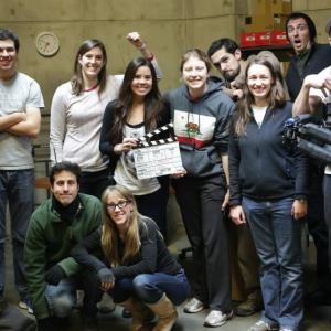 Carly Marconi with some of the Hotwire Production Team including Josh Brown Producer Kate Yoder 1st AD II Melissa Rosson PA Randy Kizer Production Design Tommy Stork StediCam Op Jake Thomas Writer and Erin Brown Director