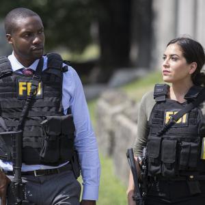 Still of Rob Brown and Audrey Esparza in Blindspot 2015
