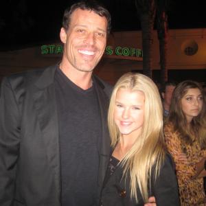 Madison Curtis with Tony Robbins at the Tower Heist Premier