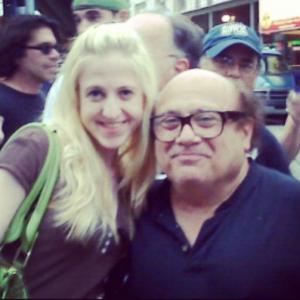 Erica Lynne Marszalek and Danny DeVito on set shooting an episode of Its Always Sunny in Philadelphia