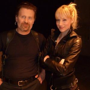 Todd A Robinson and Beth Riesgraf on the set of a promo for TNTs Leverage 2008