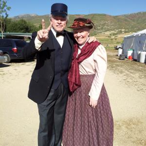 ON SET The West Deborah Lee Douglas with My Friend and Legendary Actor Michael Flynn an AMC MiniSeries for 2016 Exec Prod Robert Redford  Heber City Soldier Hollow UT 92015