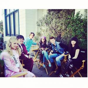 Daniel Stewart with the Cast on the set of Kids Vs Monsters
