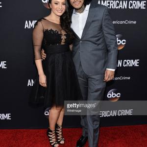 Actor Richard Cabral R and actress Janiece Sarduy arrive at the American Crime premiere event at the Ace Hotel on February 28 2015 in Los Angeles California