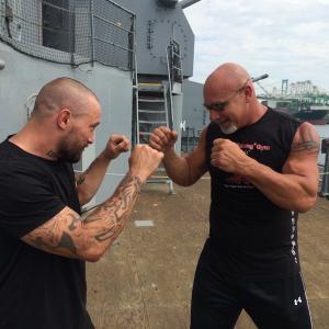 On the USS Iowa to work some fight choreography with Bill Goldberg for the feature film: 