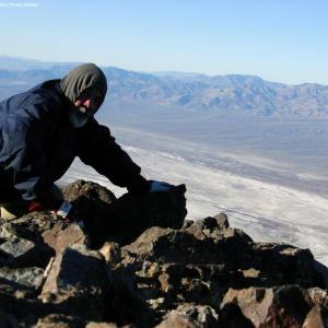 On a summit in the Panamint Range. Searching for locations to record background footage for videos.