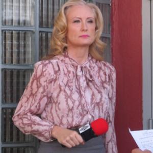 Andrea Anderson as Reporter on set still from Detained in the Desert Written by Josefina Lopez Directed by Iliana Sosa