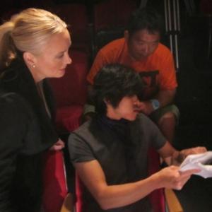Still of Andrea Anderson as Pam in Scarf with actor Bon Sun and director Yong-Dae Lee