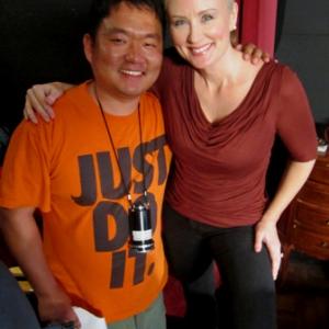 On set pic of Andrea Anderson, as Pam in Scarf with director Yong-Dae Lee
