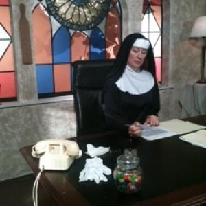 Film still of Andrea Anderson as Sister Aloysius in Doubt LAFS reenactment