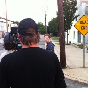 Filming sidewalk scene for Destiny Road