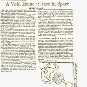 LA Times article about A VOID HOME documentary on space industry which John Guthrie cowrote and produced later selling it to Discovery Channel