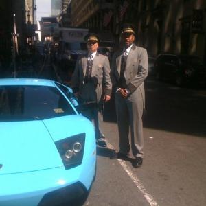 On the set of the Paramount Pictures The Dictator starring Sacha Baron Cohen I was a Doorman in the film I stand alongside the other doorman and this sweet Lamborgini! Go check out the film out now!!