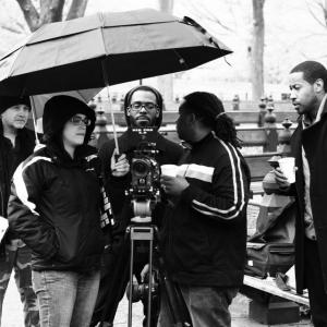 Black and White shot of behind the scenes of the film Character Flaw Coming soon