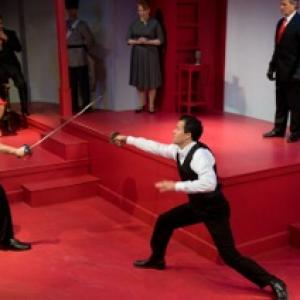 Kelby Akin and Tony Estrella in Hamlet fight choreography by Normand Beauregard Gamm Theatre