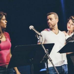 Andrea Navedo Joseph Cassese and Amanda Greer performing the staged reading of Eventually Yours in NYC directed by Anthony Marinelli