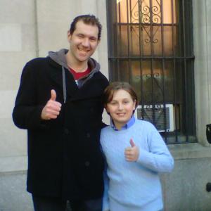 Brady Bryson and Billy Eichner on the set of Billy on the Street