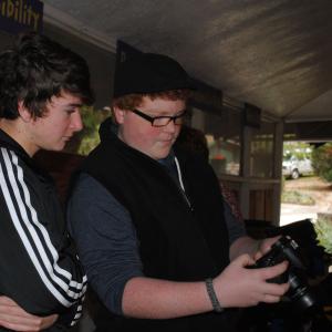Drew Williams (Voltaire Council)and Cameron Atkins (Luke Ptacek) on the set of 
