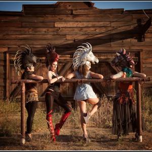 Hats by Bubbles and Frown Models Celeste Thorson Emilia Bogdanova Alexia Beaver Alexanian and Lyd Vishus on location in Pioneer Town CA Makeup By Alexia Petre