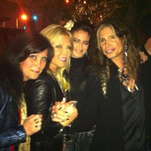 Helen Darras, Pamela Bach Hasselhoff, Vikki Lizzi all holding hands with THE ONE & ONLY DEMON OF SCREAMIN', MR. STEVEN TYLER OF THE ROCK BAND 