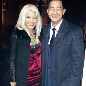 L to R Kelly Hu as China White Chien Na Wei and James Rha as Doctor Peter Kang on the set of ARROW Photo taken December 2014