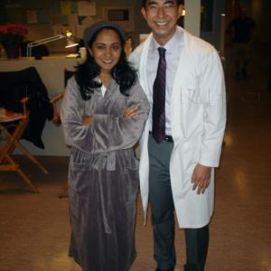 L to R Parminder Nagra as Dr Lucy Banerjee James Rha as Doctor on the set of ALCATRAZ Photo taken October 2011