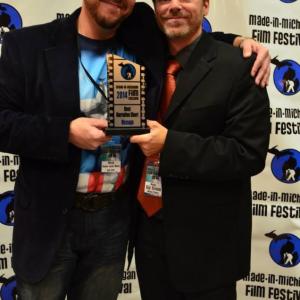 First Place Trophy for Best ShortNarrativeFilm at the MIMFF 2014 Nicholas Joseph MackeyActorProducerand Skip EricksonDIrectorWriter