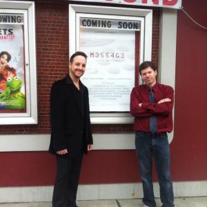 ActorProducer Nicholas Joseph Mackey and DirectorProducer Skip Erickson outside the Lyon Theatre Marque First Official Screening for Message