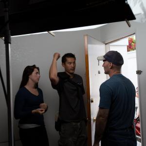 Kelly Frances Hager behind the scenes on Knowing Autumn Plum with Director Karl Lentini and Cinematographer Andy Chen.