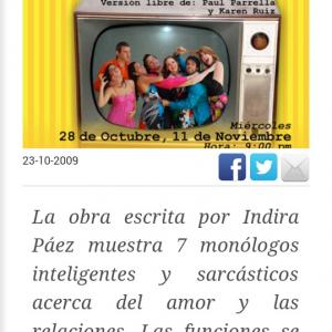 Article for Theater Play: Deranged Chronic. Tal Cual Newspaper