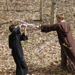 Kyle Parish and Matthew Schliesmann practice a scene from the fan film Star Wars Origins II The Rising
