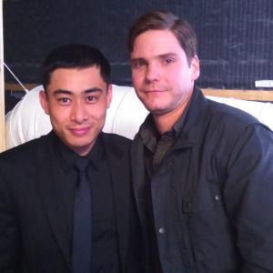William Ngo and Daniel Brhl on the set of Captain America Civil War