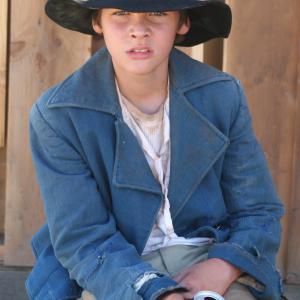 Jay Jay (as James) on the set of August's Claim. Directed by Evan Matthews on the Big Sky Movie Ranch.