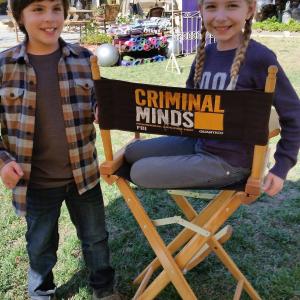 (from right) Angel Ganiere and Nicholas Keenan guest star on the set of CBS'Criminal Minds