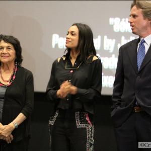 Jack Holmes and Rosario Dawson with Dolores Huerta at a screening event for 