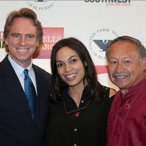 Jack Holmes Rosario Dawson and UFW president Arturo Rodriguez at the Bakersfield CA premiere of Cesar Chavez on March 29 2014